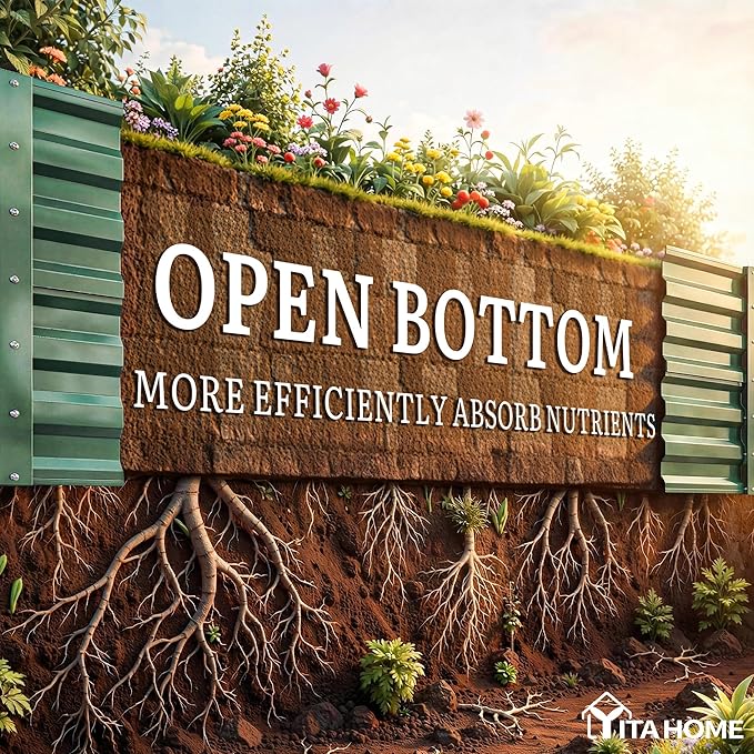 YITAHOME 6pcs 6x3x2 ft Galvanized Raised Garden Bed Kit Large Metal Planter Box with Gloves &amp Support Rod Outdoor Flower Bed for Plants Vegetables Green