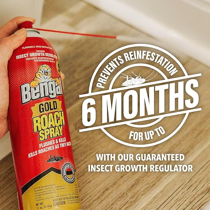 Bengal Gold Roach Spray - Odorless Stain-Free Bug Spray for Home - Prevents Reinfestation for Up to 6 Months - 11 oz 3 Pack