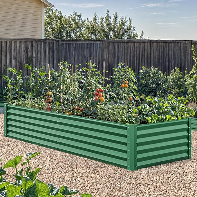 YITAHOME 6x3x1.5ft Large Raised Garden Bed Kit Galvanized Metal Planter Box with Gloves Ground Nails Support Rod Outdoor Above Ground Planters for Plants Vegetables Flowers Green