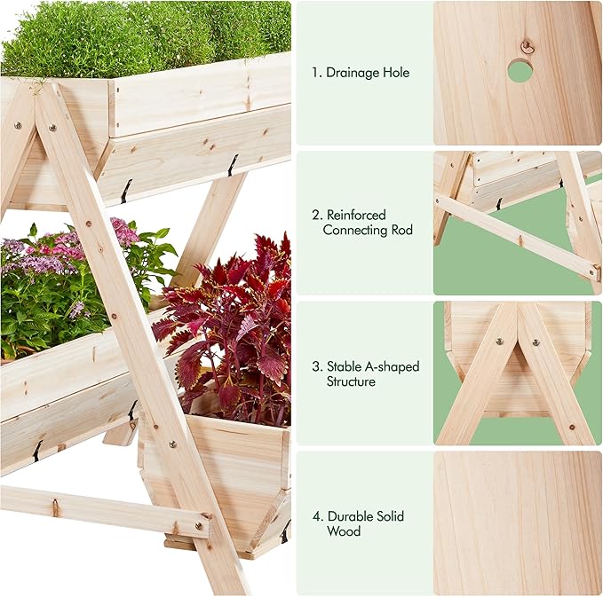 Yaheetech 44 x 36.5 x 35.5 Wooden Raised Garden Bed with Legs 3 Tiers Raised Garden Beds Outdoor Elevated Planter Boxs Outdoor for Flowers Vegetables Herbs 1pc