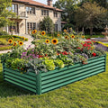 YITAHOME 8x4x1.5 ft Galvanized Raised Garden Bed Kit Large Metal Planter Box with Gloves Safety Rubber &amp Support Rod Outdoor Flower Bed for Plants Vegetables Green