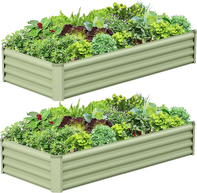 2PCS 6x3x1FT Galvanized Raised Garden Bed Galvanized Planter Raised Garden Boxes Outdoor Large Metal Raised Garden Beds for Vegetables-Green
