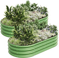 4x2x1ft-2pcs-Oval Raised Garden Bed Kit Galvanized Planter Garden Boxes Outdoor Metal Raised Garden Beds for VegetablesFruits FlowerGreen