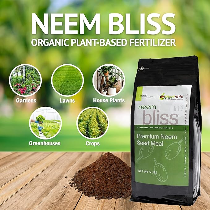 Neem Bliss (5lbs) + Vermiculite Bliss (8 Qts) - Neem Cake for Plants &amp Fine Vermiculite for Gardening - Neem Seed Meal Fertilizer - Neem Fertilizer - Organic Vermiculite Garden Soil &amp Potting