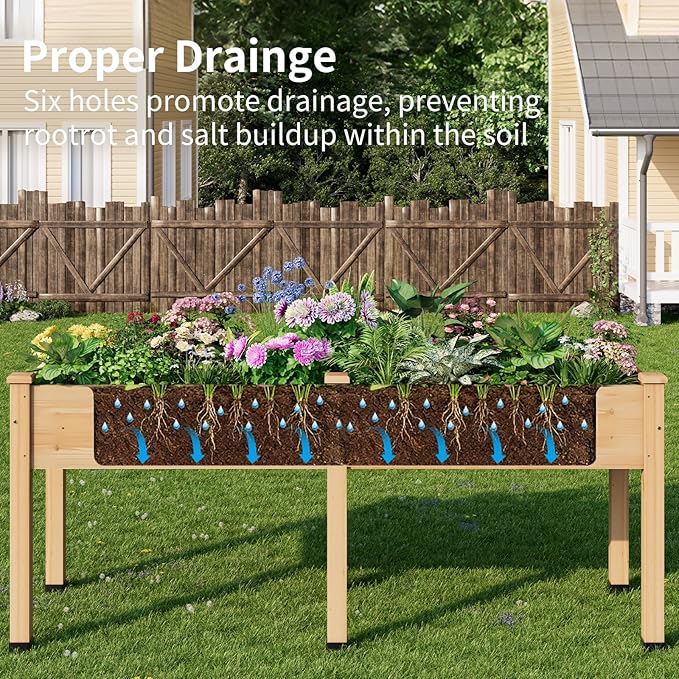 Wood Raised Garden Bed 72x24x30in Elevated Wooden Planter Box with Legs Standing Growing Bed for Backyard Patio Balcony with Bed Liner 200 Pound Capacity