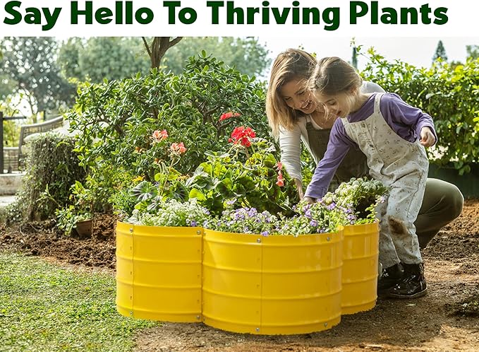 Plant &amp Plot Galvanized Raised Garden Beds Outdoor // 3×3×1 ft Planter Raised Beds for Gardening Vegetables Flowers // Large Metal Garden Box (Yellow) // Patented Tool-Free Design