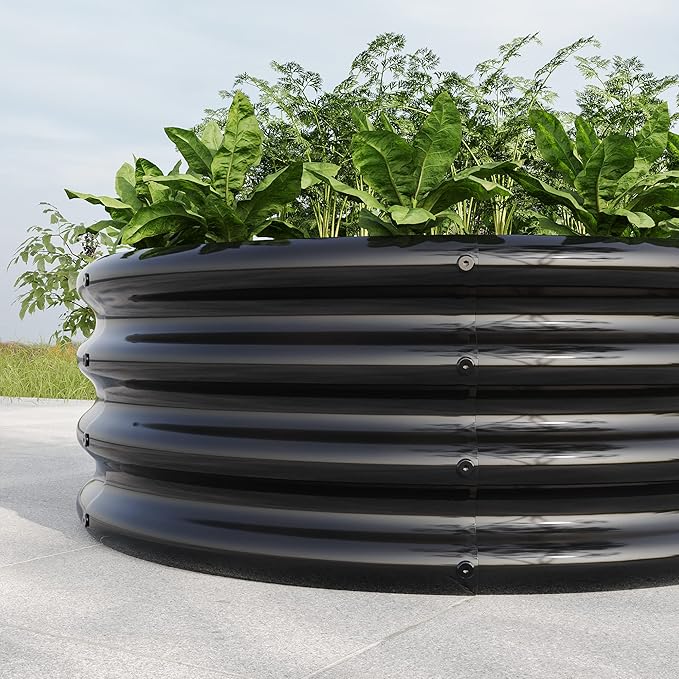 32.08*11.4 Tall Round Raised Garedn BedMetal Raised Beds for Vegetables Outdoor GRaised Planter Box Backyard Patio Planter Raised Beds for Flowers Herbs Fruits Black