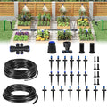 HIRALIY 128FT Drip Irrigation System Quick Connector Garden Watering Automatic Sprinkler Kit for Lawn Raised Bed Greenhouse Misting System with 3 Kinds Dripper Adjustable Nozzle
