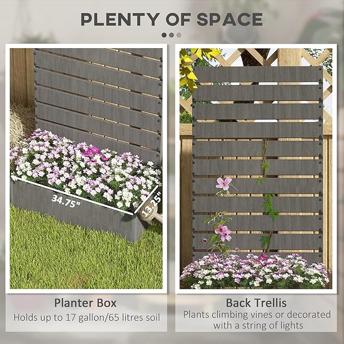 Outsunny Raised Garden Bed with Trellis for Climbing Plants Planter Box with Self Draining Gap Freestanding Trellis Planter for Outdoor Patio Deck 35.75 x 15 x 70.75 Dark Gray