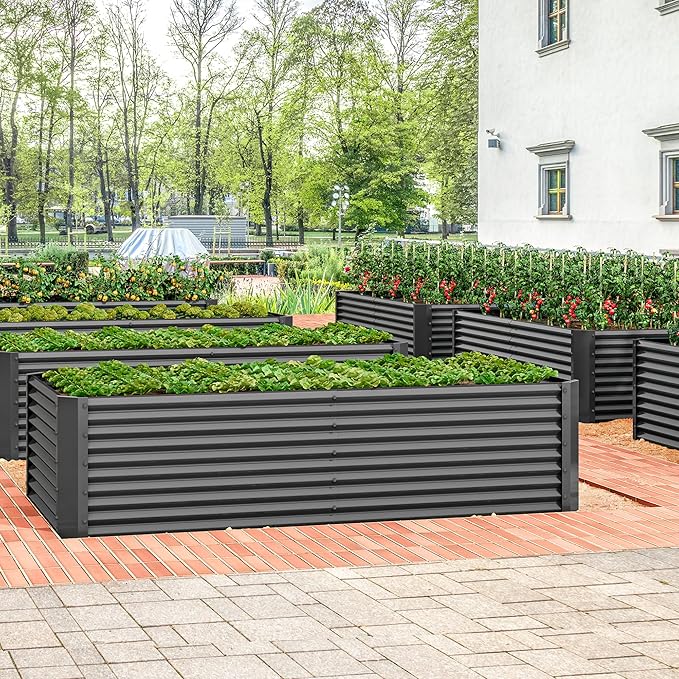 DWVO 6 x 3 x 2 FT Raised Garden Bed Kit Outdoor Galvanized Flower Bed with Gloves Large Metal Planter Box for Vegetables Flowers Herbs Fruits Black