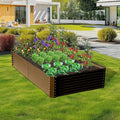 Domi 8x4x2ft Metal Raised Garden Beds Outdoor Thickened Galvanized Steel Deep Root Planter Box with Stabilizing Bars &amp Rubber Edging for Vegetables Flowers Herbs - Brown