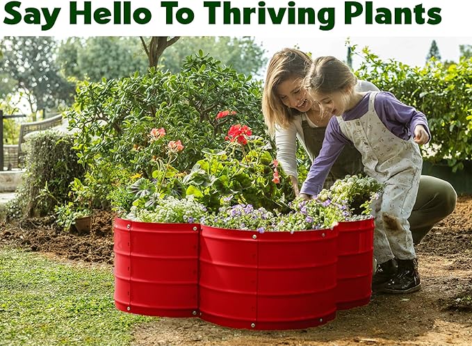 Plant &amp Plot Galvanized Raised Garden Beds Outdoor // 3×3×1 ft Planter Raised Beds for Gardening Vegetables Flowers // Large Metal Garden Box (Red) // Patented Tool-Free Design