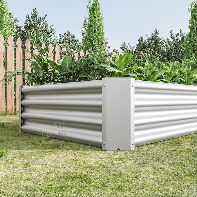 Raised Garden Beds Outdoor for Gardening 6×3×1ft Galvanized Rectangular Plastic Raised Planter Garden Box for Fruit Vegetables Herbs Flowers Growing Bed for Lawn Patio Balcony Silver