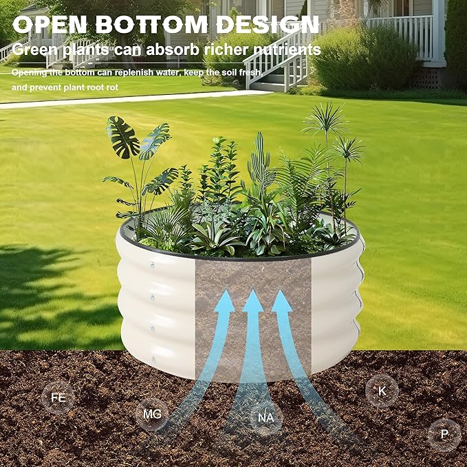 Galvanized Raised Garden Bed Kit Outdoor Metal Garden Planter Box for Backyard Gardening Planting Vegetables and Patio (Dia23.6x11.8)