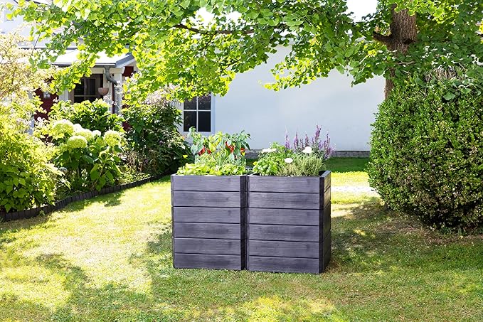 Exaco 645115-NP ERGO Square Modular Raised Garden Flower Bed Anthracite