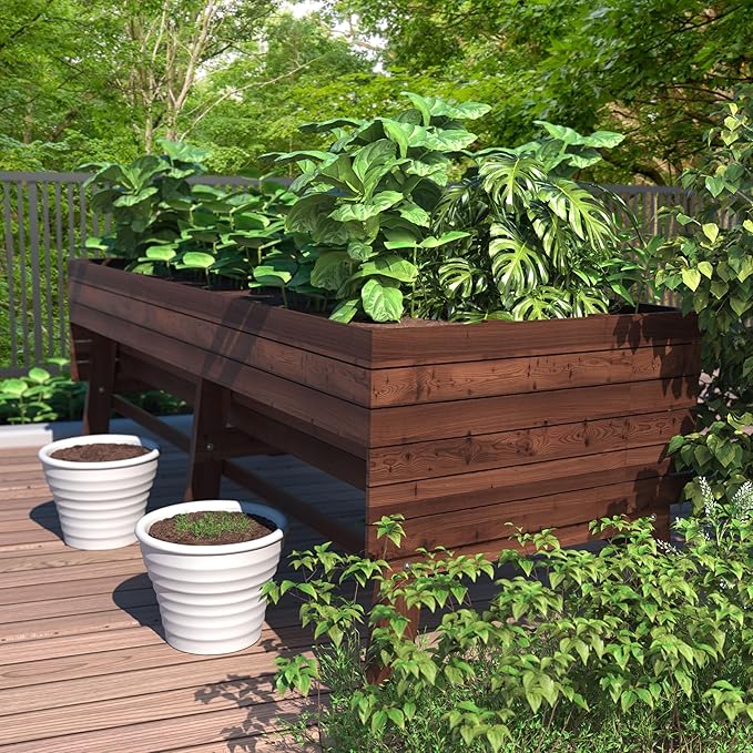 BlueWish Cedar Raised Garden Bed 28.5 H Planter Boxes Outdoor with Detachable Black Liner Drainage Holes Raised Beds for Gardening Vegetable Flower Rustic