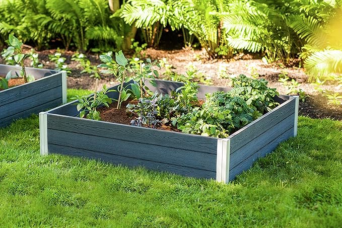 Vita Urbana 4 Foot x 4 Foot x 11 inch Embossed Vinyl Modular Garden Bed Slate Gray Grey Woodgrain PVC BPA and Pthalate Free VT17600