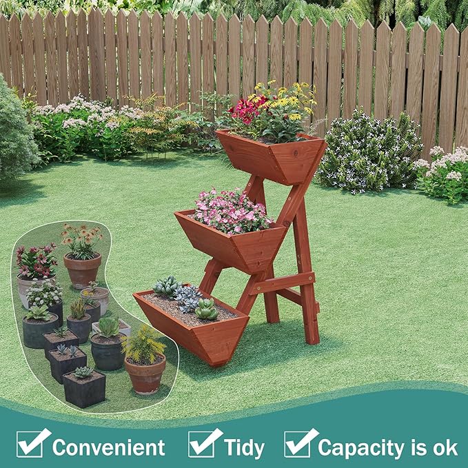 Raised Garden Bed 3 Tier Small Vertical Garden Planter for Indoor &amp Outdoor Raised Planter Box with Legs Garden Planter Box for Flowers/Vegetables/Plants