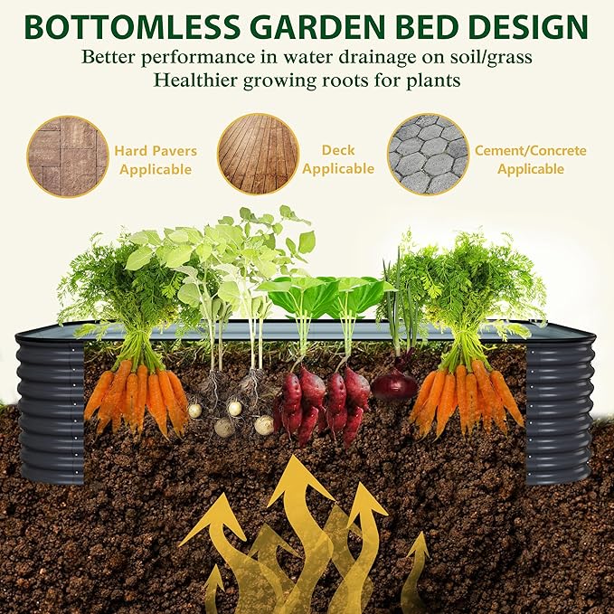 MUPATER 24''H Raised Garden Bed 8x4FT Galvanized Raised Garden Bed W/ 3 Aluminum Support Rods Mutli in 1 Modular Raised Planter Box Outdoor for Vegetables Plants Grey