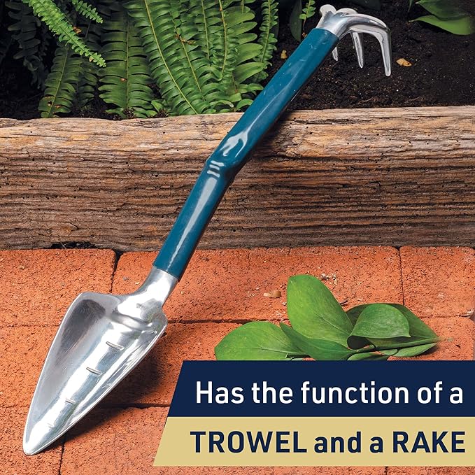 Garden Shovel and Rake Combo Multi Tool - 17-Inch Garden Hoe and Trowel with Comfortable Grip for Easy Planting Weeding and Cultivating - Two in One Gardening Tools by Kings County Tools