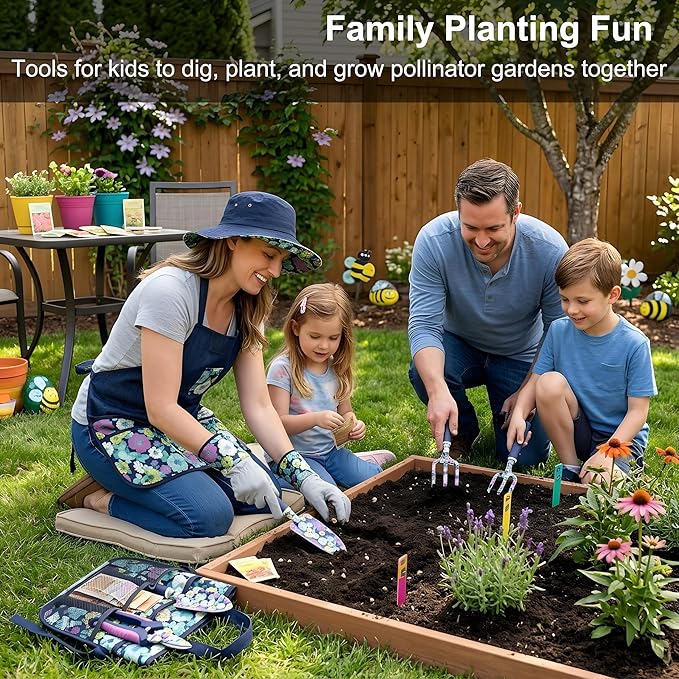9-Piece Garden Tools Set with Apron Hat Gloves &amp Floral Tools - Ideal Gift for Mom Grandma Spring Planting Weeding Pruning &amp Yard Care