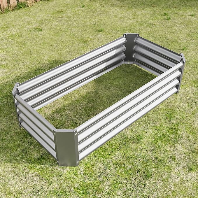 Metal Raised Garden Bed Rectangle Raised Planter 4×2×1ft for Flowers Plants Vegetables Herb Silver