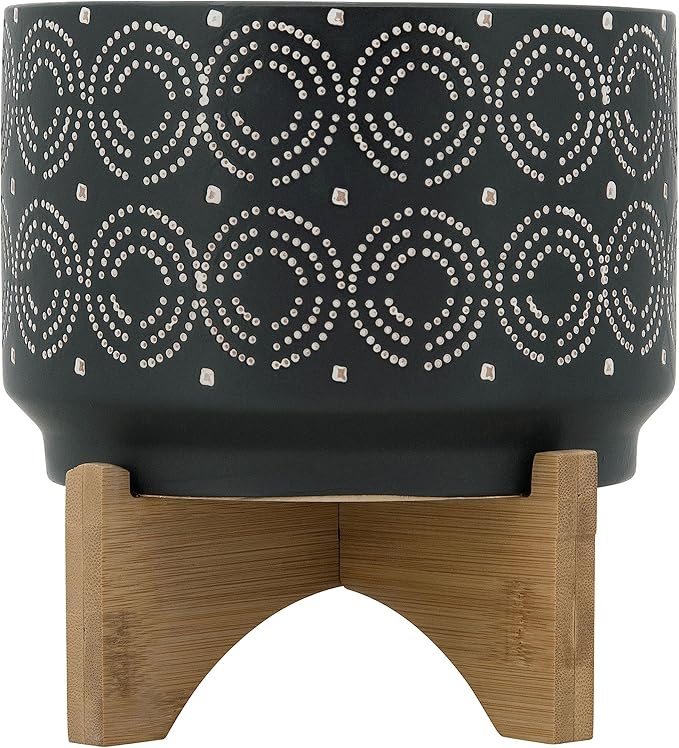 7 Swirl Planter ON Stand Black
