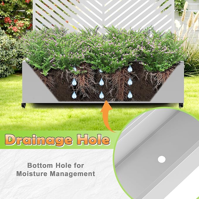 Metal Raised Garden Bed with Trellis 2-in-1 Planter Box &amp Privacy Screen for Climbing Plants Outdoor Standing Flower Bed with Drainage Holes 47.2 L x 16.7 W x 70.8 H White-Parallel