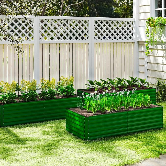 8x4x3 ft Raised Garden Bed Large Metal Planter Raised Beds Planters for Outdoor Plants for Vegetables Flowers Herbs Fruits and Succulents.(2 Pcs Green)