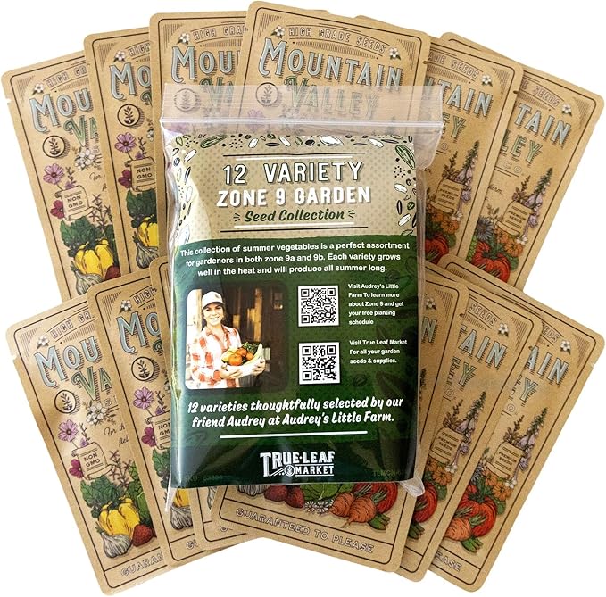 12 Variety Zone 9 Garden Seed Collection Seeds – Summer Vegetables for Zones 9a &amp 9b – Okra Jalapeno Zucchini Tomato Beans Eggplant Cucumber Squash Peppers