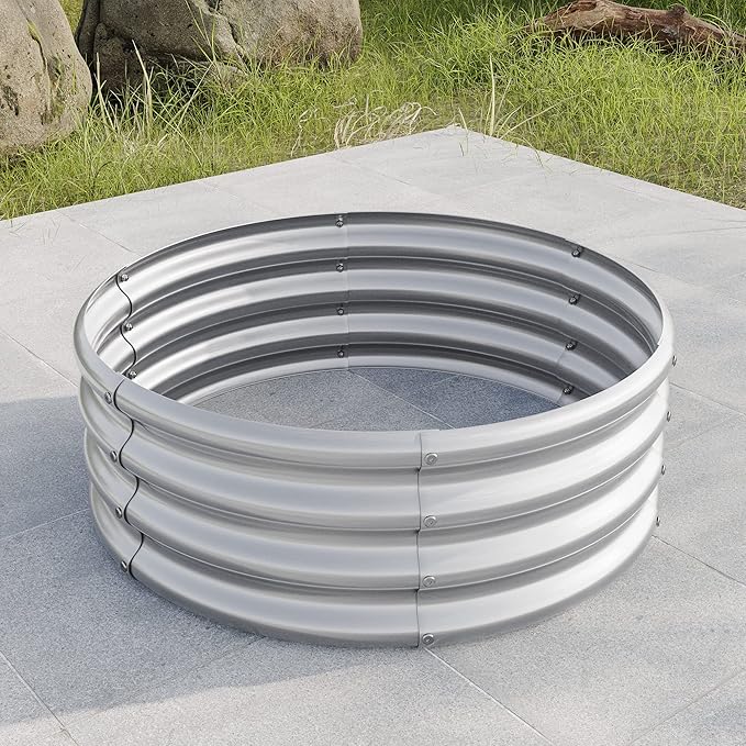 Generic 32.08 * 11.4 Tall Round Raised Garedn Bed Metal Raised Beds for Vegetables Outdoor Garden Raised Planter Box Backyard Patio Planter Raised Beds for Flowers Herbs Fruits Silver