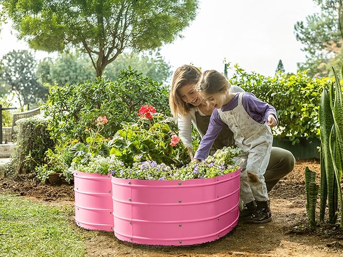 Plant &amp Plot Galvanized Raised Garden Beds Outdoor // Planter Raised Beds for Gardening Vegetables Flowers // Large Metal Garden Box (Pink) // Tool-Free Assembly