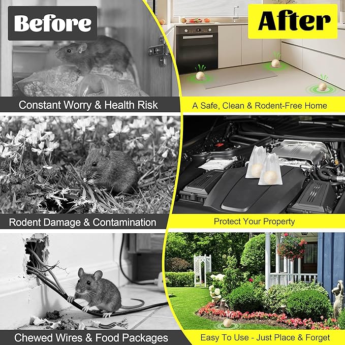 Rodent &amp Mice Repellent 12 PCSMouse Repellent Balls for Longer Lasting Scent | Indoor Outdoor Car Engine Protection | Mice Rat Deterrent for Home Garage Attic | Pet &amp Kid Safe