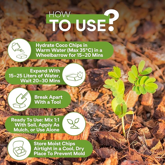 Coco Coir Chips Brick for Plants (11lb) – Washed Compressed Coconut Husk Chips Expands to 50L / 1.8 cu ft for Orchids Soil Mixes Mulch &amp Reptile Bedding