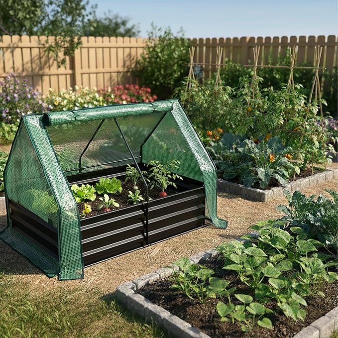 Relaxdays Raised Bed with Greenhouse for Flowers Plants and Vegetables H x W x D: 92 x 125 x 95 cm Garden Plant Bed Black