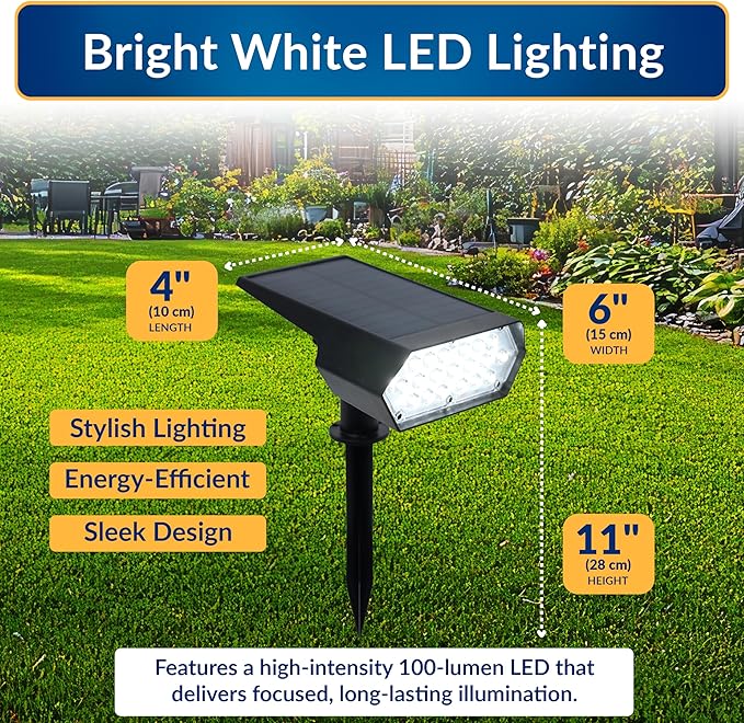 Alpine Corporation 11 Tall Outdoor Solar Pathway Spotlight Stake with Bright White LED Light Black