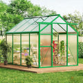 6X8 FT Greenhouse Greenhouses for Outside Aluminum Frame Polycarbonate Panels with Sliding Lockable Door and Ajustable Roof Vent Spacious Walk-in Design for Backyard Garden Patio Green
