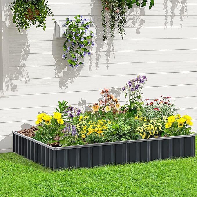8.5' x 3' x 1' Raised Garden Bed Galvanized Metal Planter Box for Vegetables Flowers Herbs Dark Gray