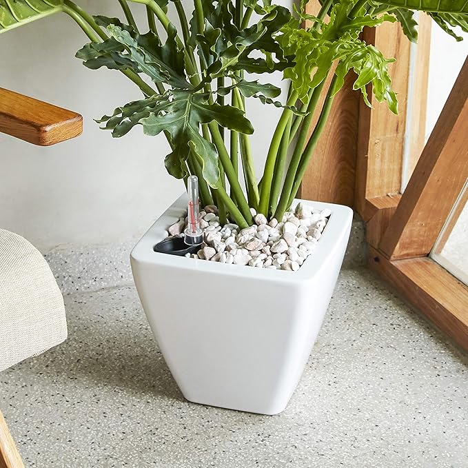2 Pack Smart Self Watering Planter Pot for Indoor and Outdoor White Square Cone
