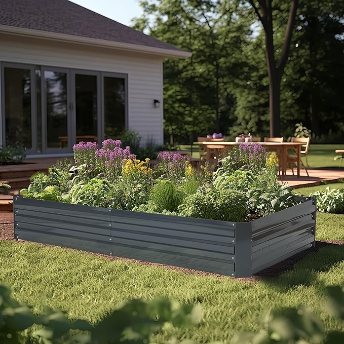 LuxenHome Galvanized Raised Garden Bed Kit 6x3x1ft Raised Garden Bed Outdoor Rectangular Metal Gardening Planter Box Large Plant Pot Planting Bed Gardening Tools for Vegetables Flowers Herbs