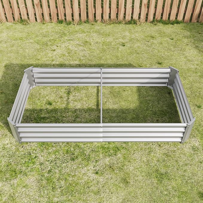 Anwick Raised Garden Bed Galvanized Raised Garden Beds Outdoor for Vegetables Rectangle Metal Raised Planter Box for Backyard Flowers Herbs Fruits (Silver)