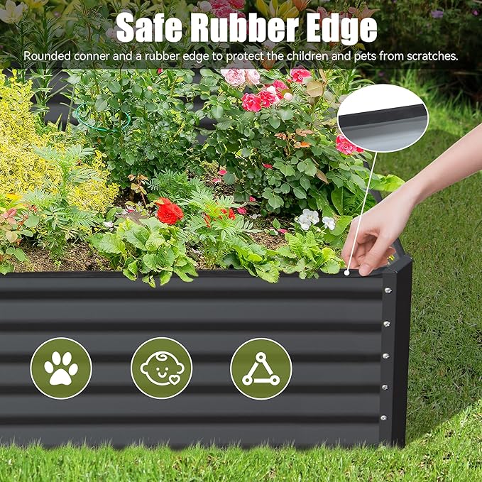 Outdoor Garden Bed Galvanized Raised Planter Garden Boxes Large Metal Planter Box for Gardening Vegetables Fruits Flowers (8x4x1.5FT)