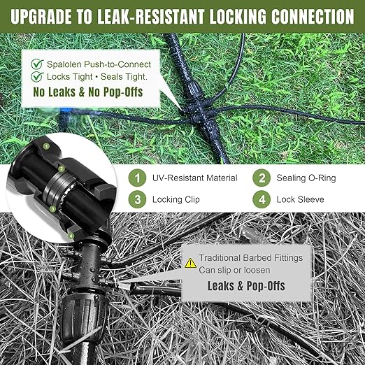 Drip Irrigation System Push-to-Connect Garden Watering System Kit for Raised Beds Expandable DIY Drip Irrigation Kit with 1/2 &amp 1/4 Tubing Adjustable Emitters Leak-Proof Connectors
