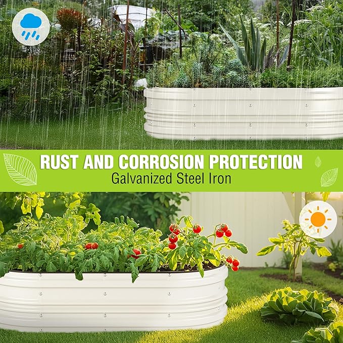 WORKPRO 2PK 4x2x1ft Outdoor Galvanized Raised Garden Bed Kit Rust &amp Corrosion Protection Easy Assembly Safe Edge Ideal for Vegetables &amp Flowers White