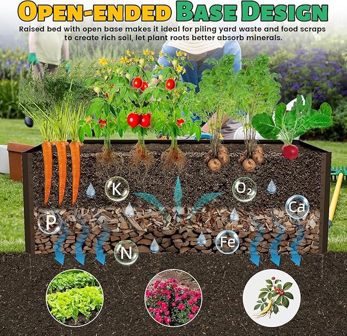 Brown Galvanized Raised Garden Bed 6x3x2ft Outdoor Metal Planter Box for Vegetables Fruits Flowers Gardening