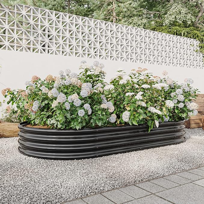 Donext Raised Garden Bed Outdoor Oval Large Metal Raised Planter Bed for for Plants Vegetables and Flowers - Black