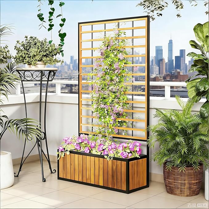 Wooden Raised Garden Bed with Trellis
