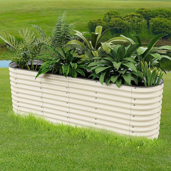 8x2x2.66Ft Galvanized Raised Garden Bed32 Extra Tall Raised Planter Box with Bracing RodsMetal Planter Garden Beds for Growing Vegetables in Outdoor Patio(Ivory).
