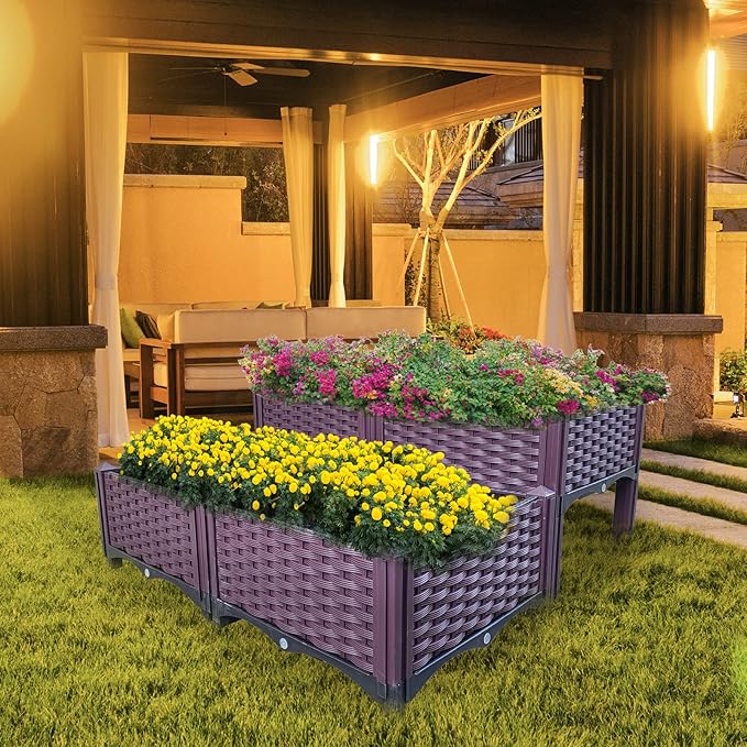 Doppy Plastic Raised Garden Bed Set of 4 Garden Bed Planter Kit for Outdoor Indoor Plants Elevated Garden Boxes Plant pots for Vegetables Standing Garden Container for Backyard Patio
