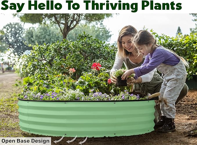 Plant &amp Plot Galvanized Raised Garden Beds Outdoor // Planter Raised Beds for Gardening Vegetables Flowers // Large Metal Garden Box (Light Green) // Patent Pending Tool-Free Assembly